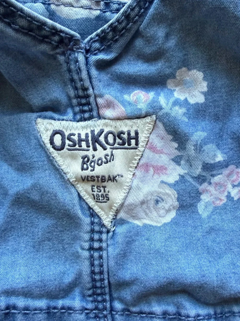 OshKosh B'gosh Denim Floral Overall Dress - Blue with Pink Flowers